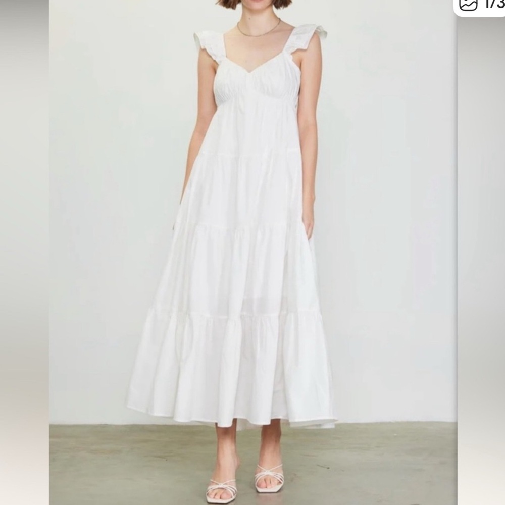 SKIES ARE BLUE Diana poplin tiered white maxi dress